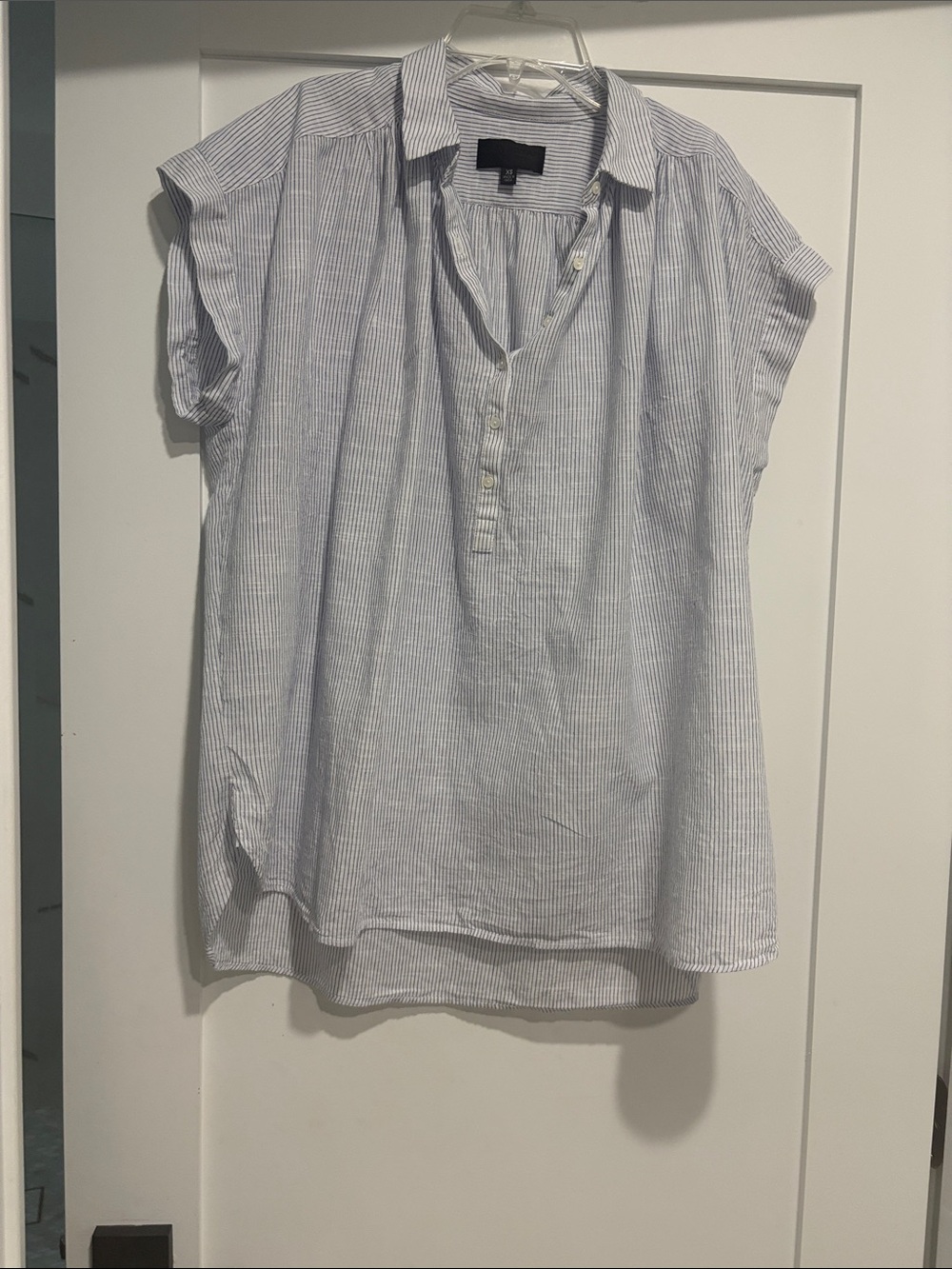 Nili Lotan Light Blue and White Striped Cotton Tunic blouse.